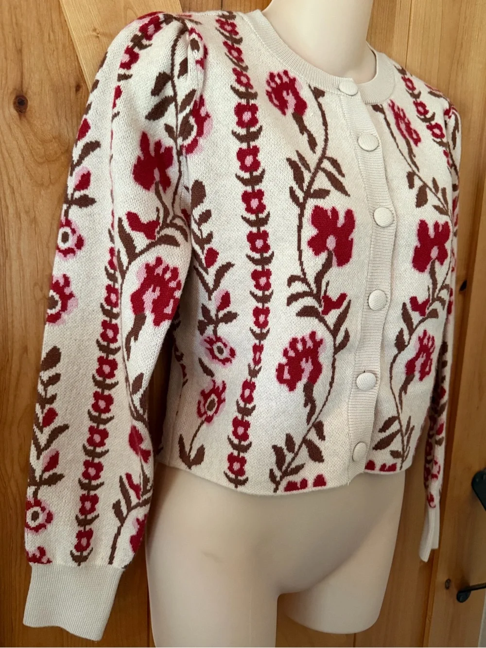 NWT Willow & Wind Floral Cardigan Sweater Coquette Cottagecore Puff Sleeve, S